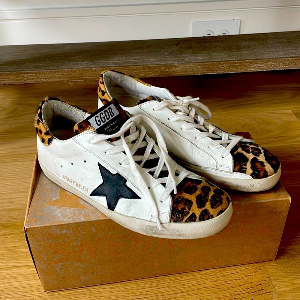 Leopard Tongue and Heel Golden Goose Sneakers RARE/NO LONGER MADE. Worn once.